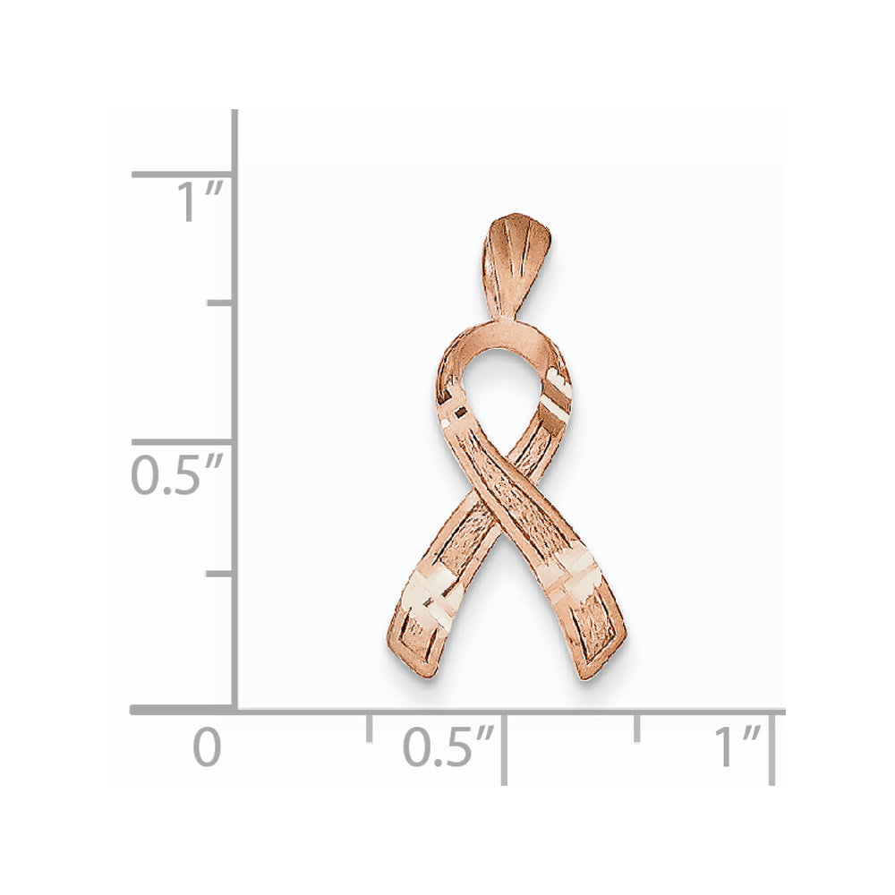 Alternate view of the 14k Rose Gold Satin &amp; Diamond Cut Awareness Ribbon Pendant, 12mm by The Black Bow Jewelry Co.