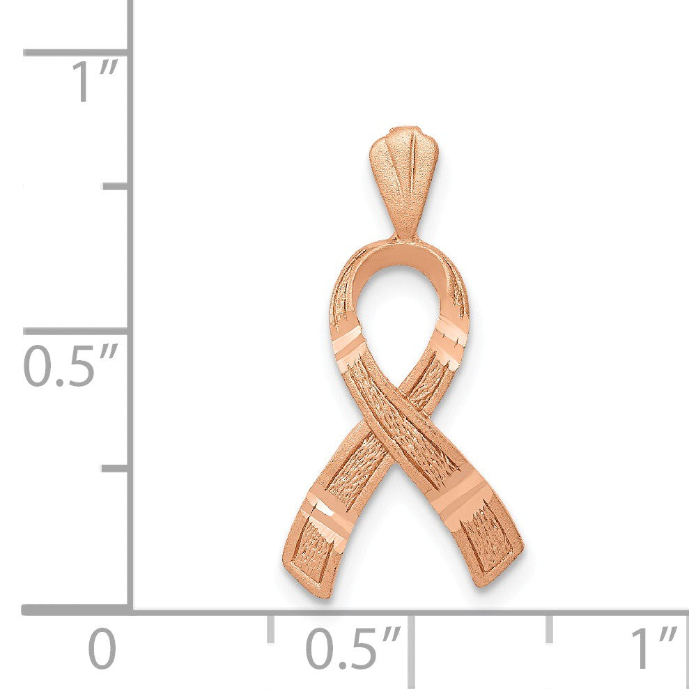 Alternate view of the 14k Rose Gold Satin &amp; Diamond Cut Awareness Ribbon Pendant, 12mm by The Black Bow Jewelry Co.