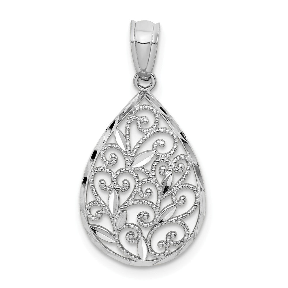 14k Yellow or White Gold Small Filigree Teardrop Pendant, 13mm - The Black Bow Jewelry Co.