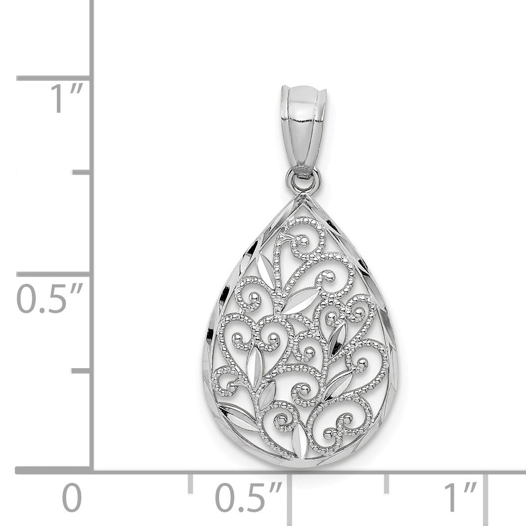Alternate view of the 14k Yellow or White Gold Small Filigree Teardrop Pendant, 13mm by The Black Bow Jewelry Co.