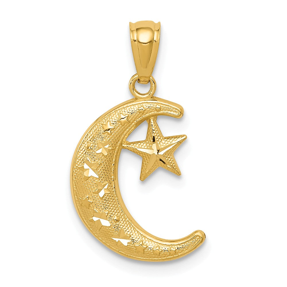 14k Yellow Gold Crescent Moon and Stars Pendant, 12mm, Item P26395-22 by The Black Bow Jewelry Co.