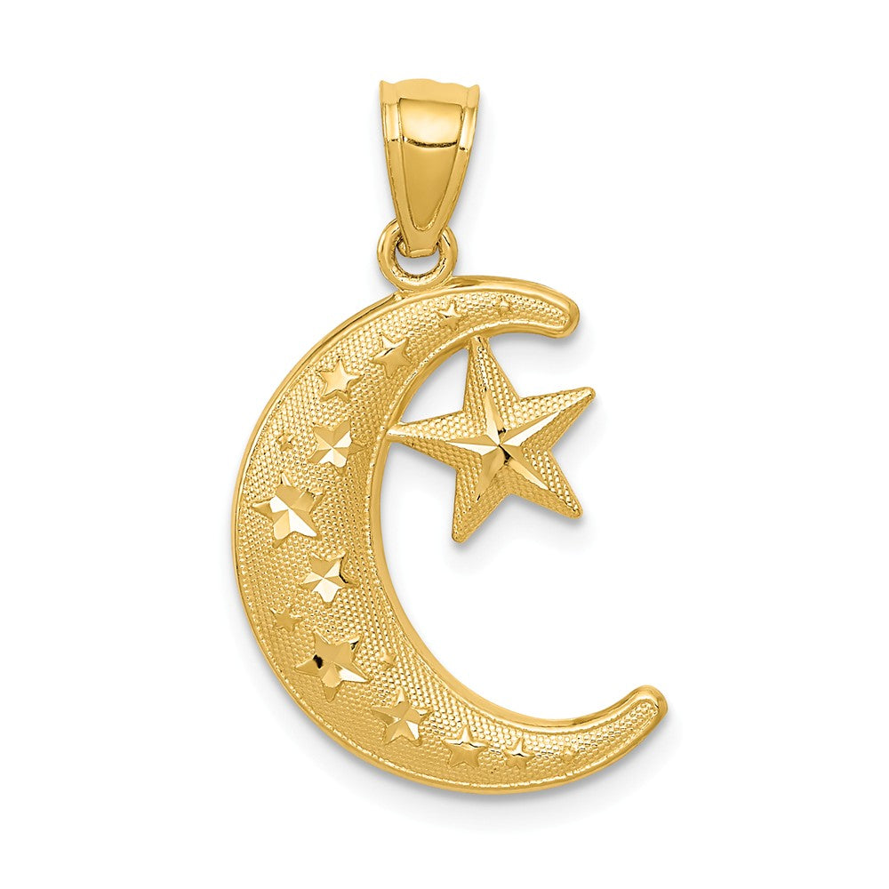 14k Yellow Gold Crescent Moon and Stars Pendant, 16mm, Item P26395-28 by The Black Bow Jewelry Co.