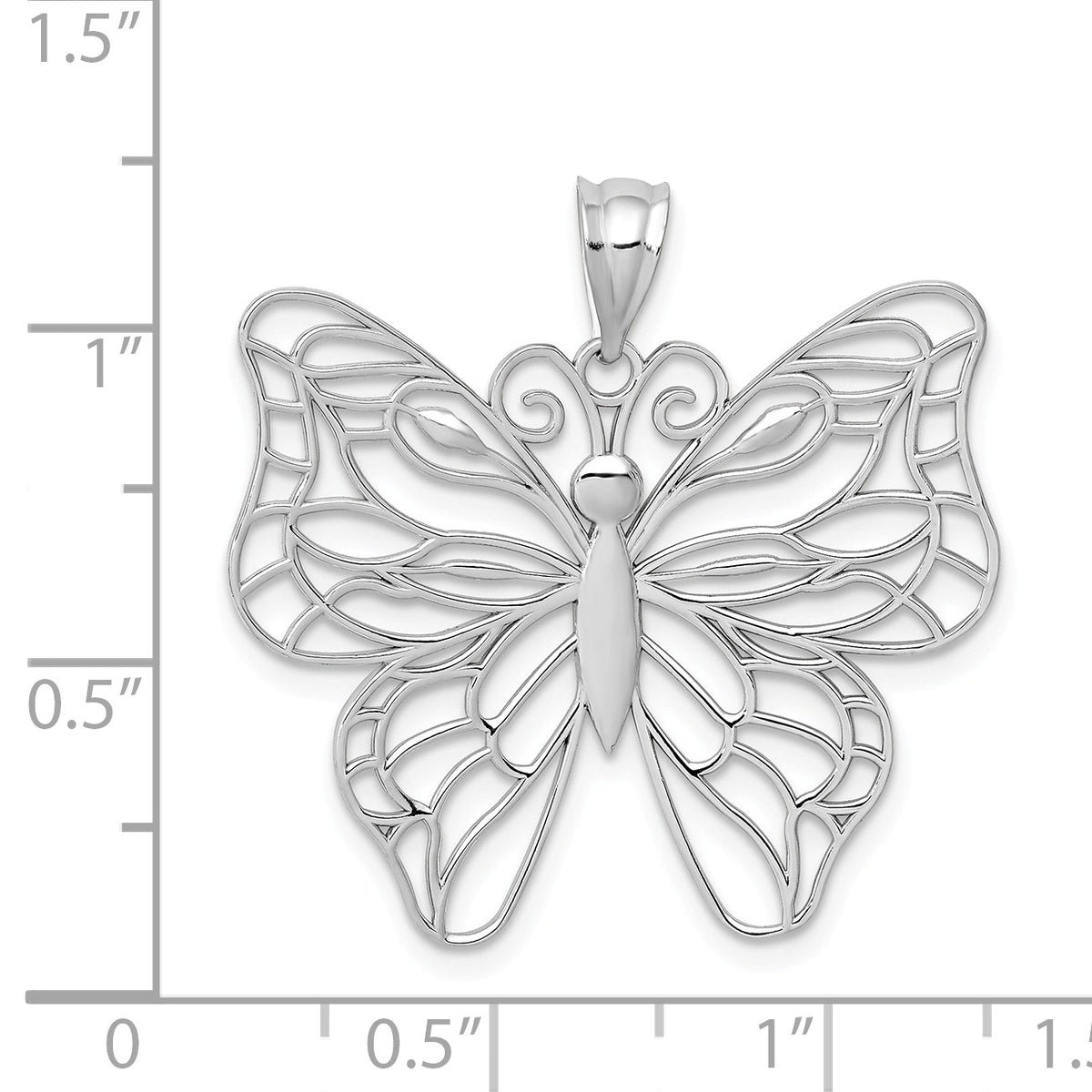 Alternate view of the 14k Yellow or White Gold Large Open Butterfly Pendant, 30mm by The Black Bow Jewelry Co.