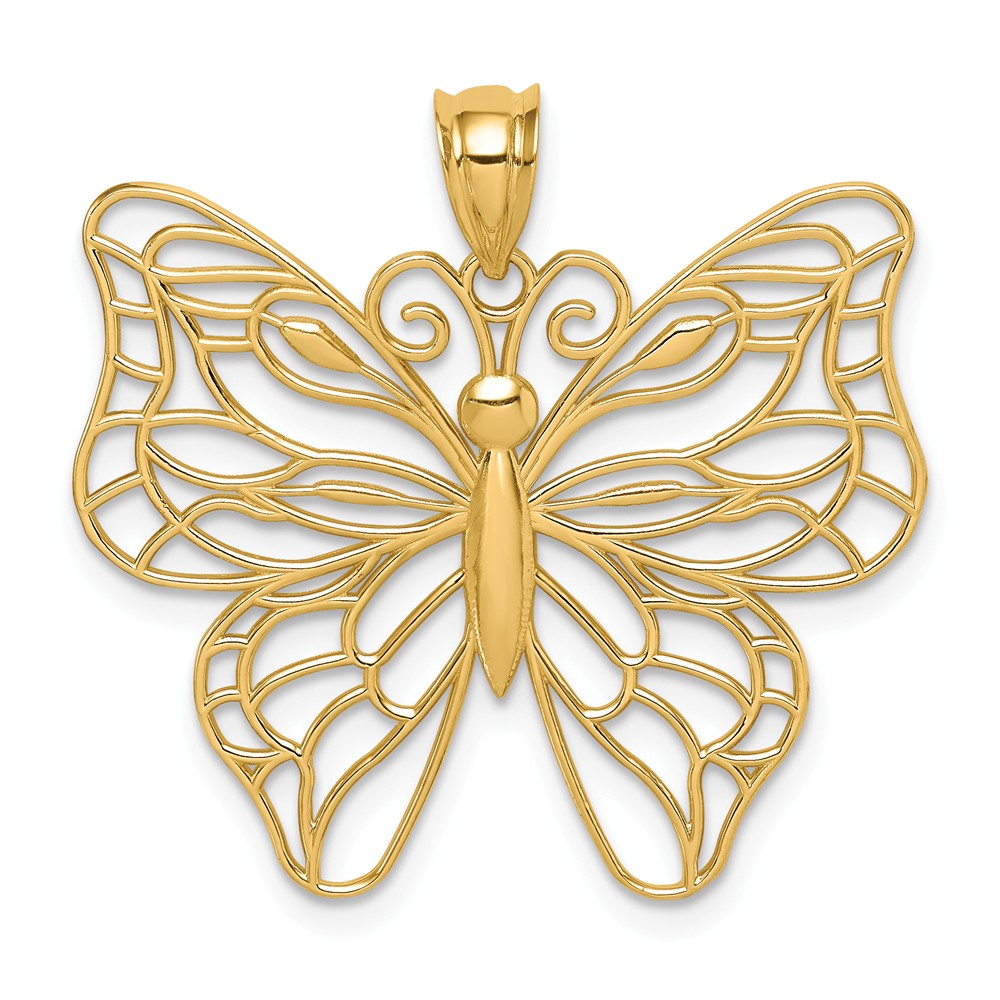 Alternate view of the 14k Yellow or White Gold Large Open Butterfly Pendant, 30mm by The Black Bow Jewelry Co.