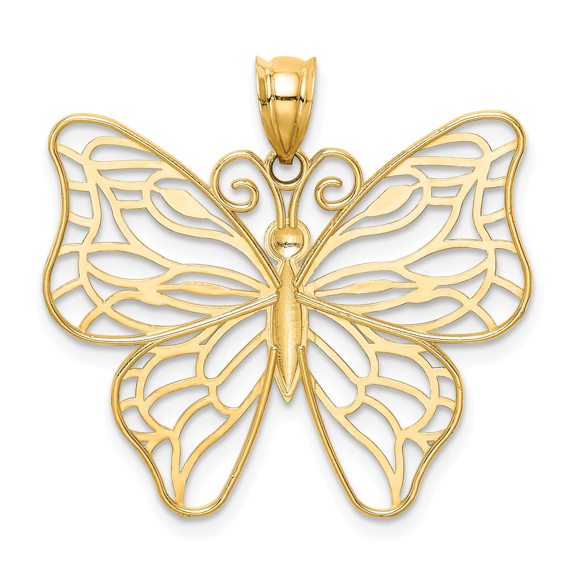 Alternate view of the 14k Yellow Gold Large Open Butterfly Pendant, 30mm by The Black Bow Jewelry Co.