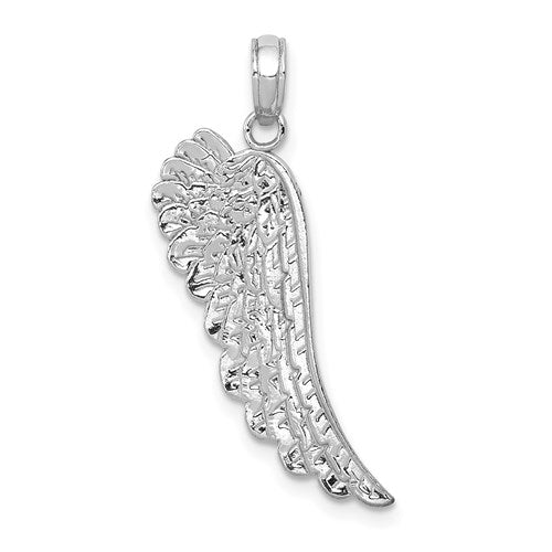 14k White or Yellow Gold Textured Angel Wing Pendant, 10 x 33mm, Item P26397 by The Black Bow Jewelry Co.