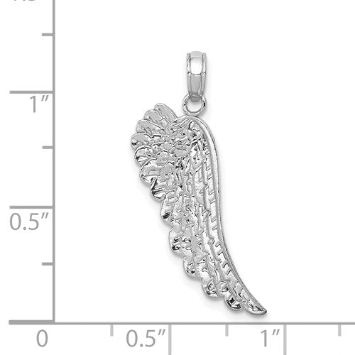 Alternate view of the 14k White or Yellow Gold Textured Angel Wing Pendant, 10 x 33mm by The Black Bow Jewelry Co.
