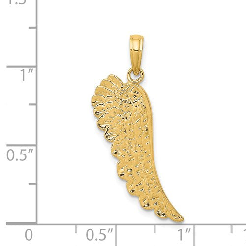 Alternate view of the 14k White or Yellow Gold Textured Angel Wing Pendant, 10 x 33mm by The Black Bow Jewelry Co.