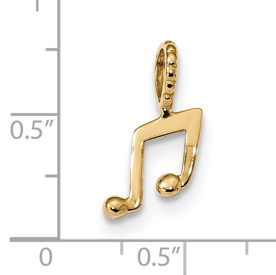 Alternate view of the 14k White or Yellow Gold Beamed Eighth Note Pendant, 9mm (3/8 inch) by The Black Bow Jewelry Co.