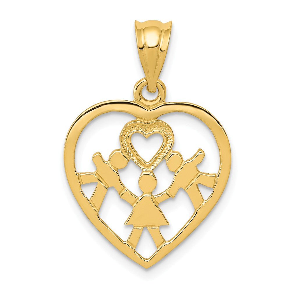 14k Yellow Gold Heart and Family Pendant, 16mm (5/8 inch), Item P26403 by The Black Bow Jewelry Co.