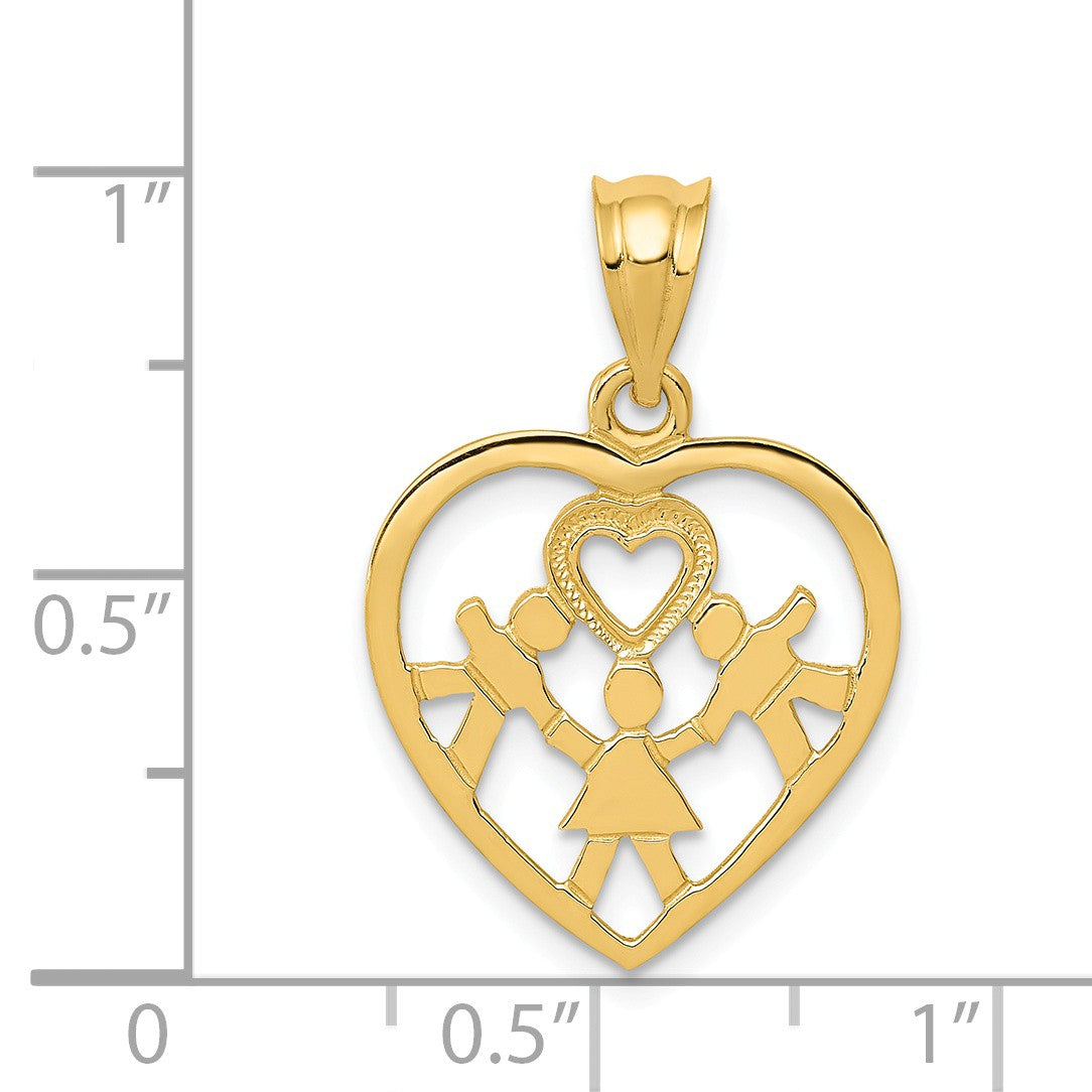 Alternate view of the 14k Yellow Gold Heart and Family Pendant, 16mm (5/8 inch) by The Black Bow Jewelry Co.