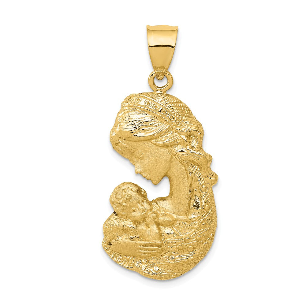 14k Yellow Gold Large Mother Holding Child Pendant, 17 x 36mm, Item P26408 by The Black Bow Jewelry Co.