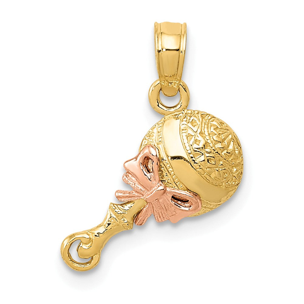 14k Two Tone Gold 2D Baby Rattle Pendant, 14mm (9/16 inch), Item P26421 by The Black Bow Jewelry Co.