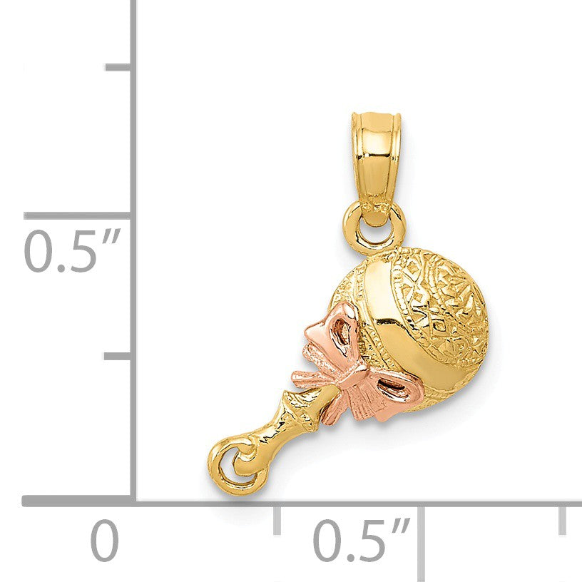 Alternate view of the 14k Two Tone Gold 2D Baby Rattle Pendant, 14mm (9/16 inch) by The Black Bow Jewelry Co.