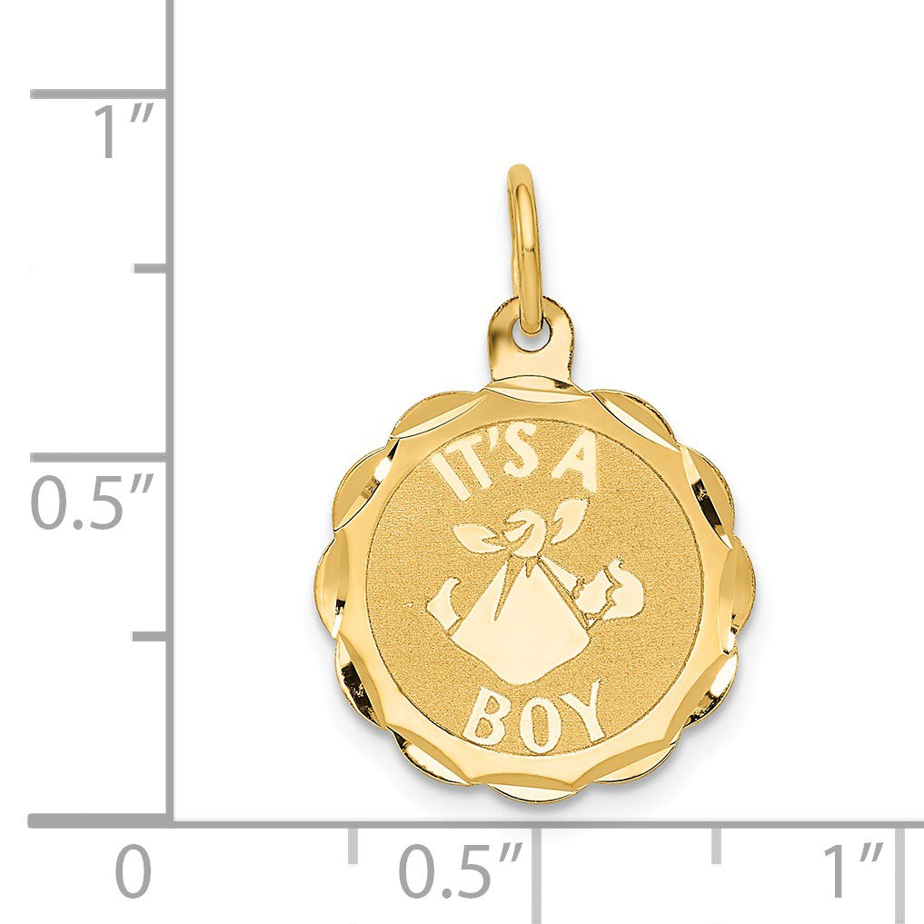Alternate view of the 14k Yellow Gold It&#39;s A Boy Disc Charm or Pendant, 16mm (5/8 inch) by The Black Bow Jewelry Co.