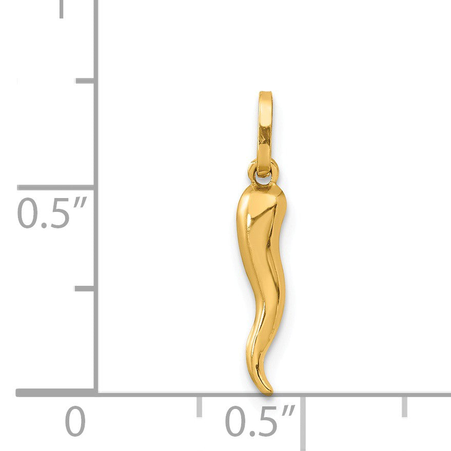 Alternate view of the 14k Yellow Gold Hollow Italian Horn Charm or Pendant, 3 x 19mm by The Black Bow Jewelry Co.