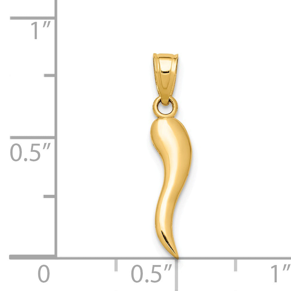 Alternate view of the 14k Yellow Gold Italian Horn Pendant, 4.5 x 22mm by The Black Bow Jewelry Co.