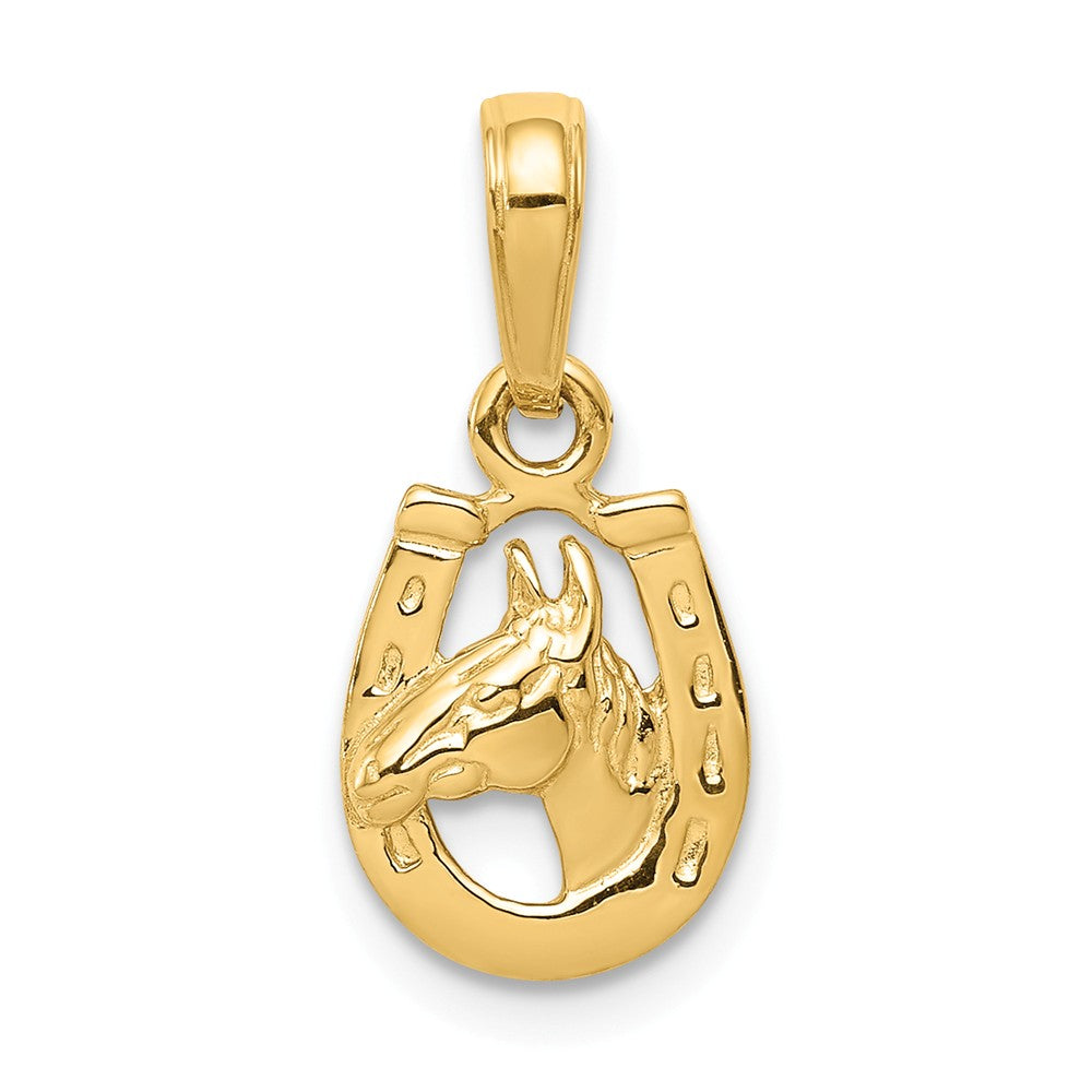 14k Yellow Gold Small Horse Head and Horseshoe Pendant, 9mm, Item P26459 by The Black Bow Jewelry Co.