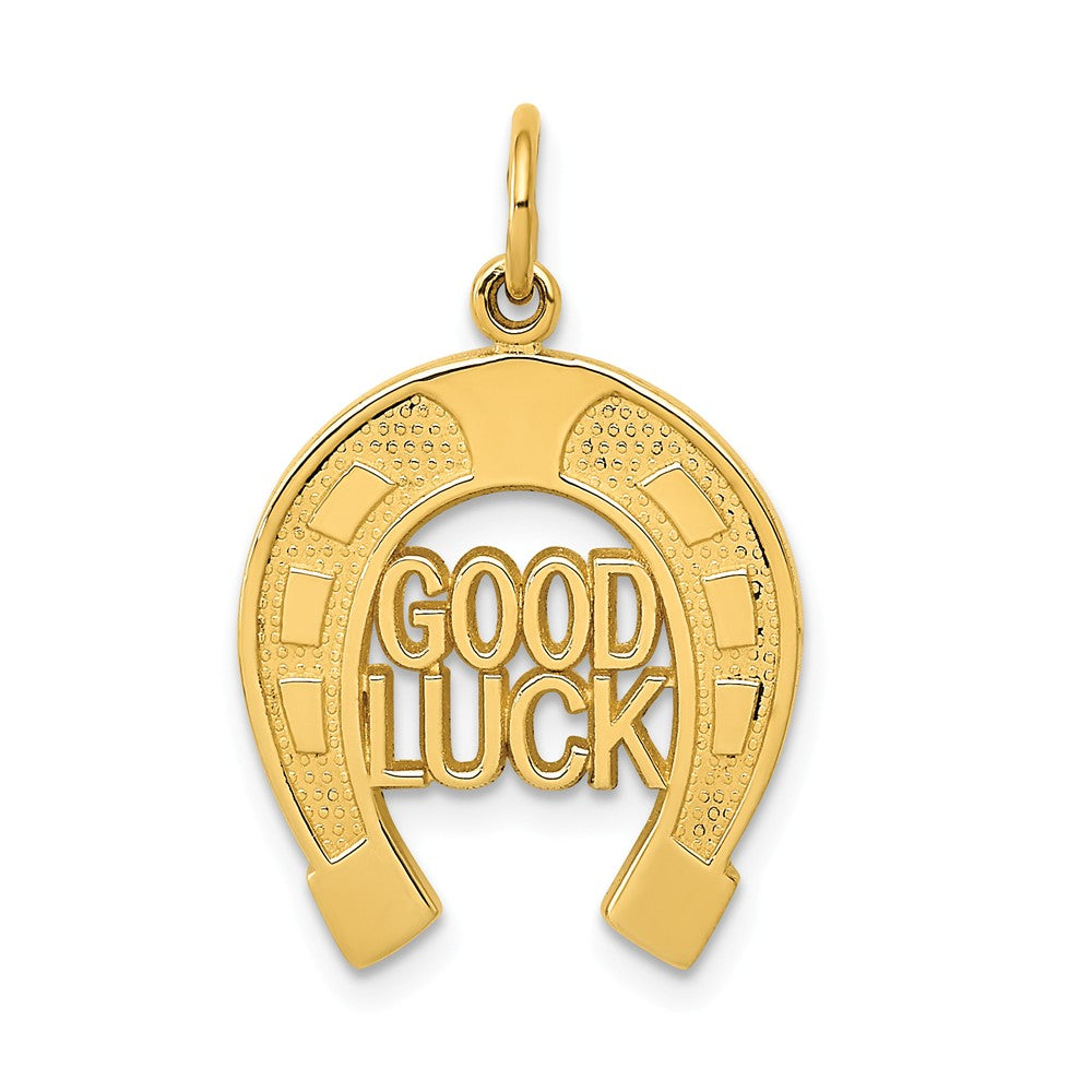 14k Yellow Gold Good Luck Horseshoe Charm or Pendant, 15mm (9/16 inch), Item P26460 by The Black Bow Jewelry Co.