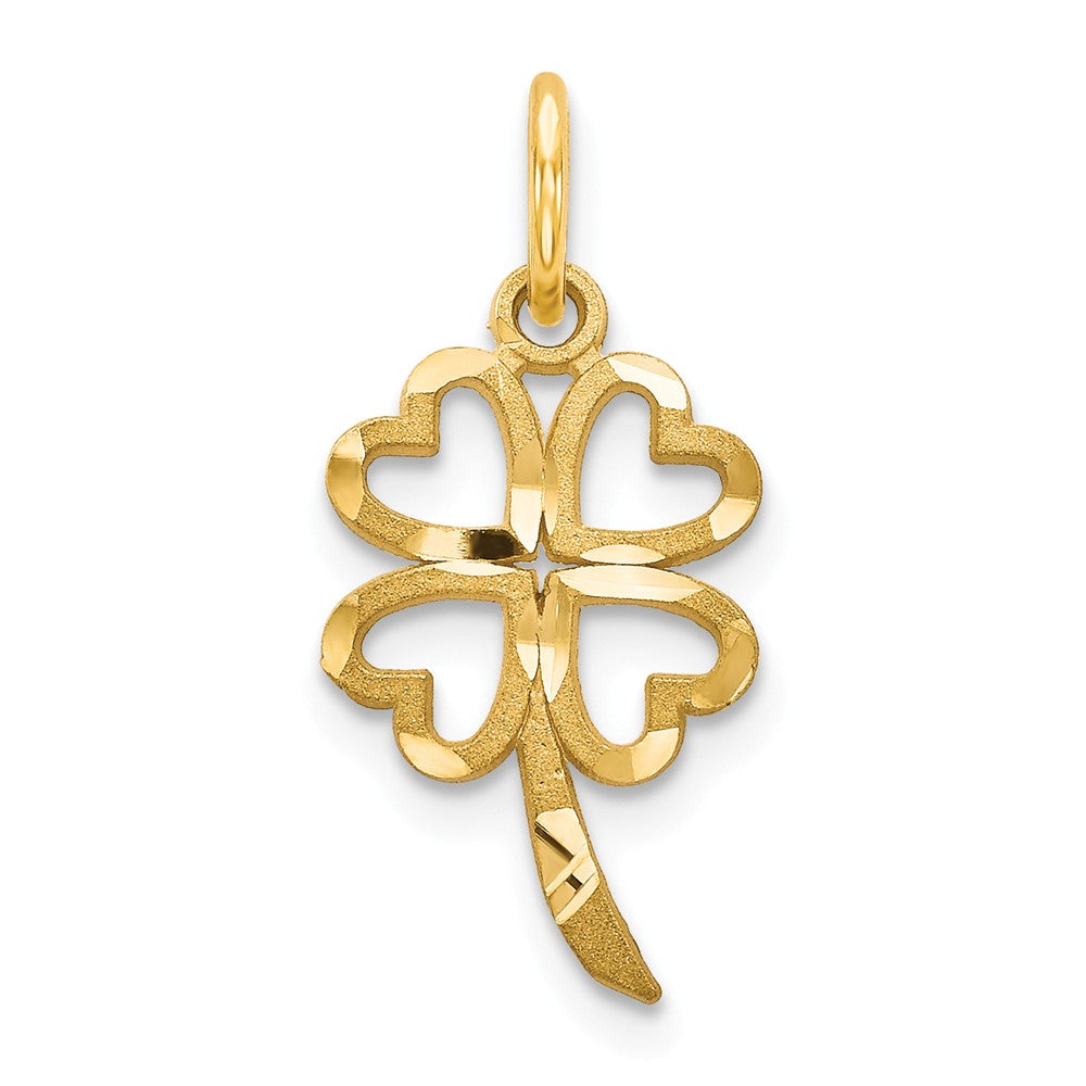 14k Yellow Gold Four Leaf Clover Charm or Pendant, 10mm (3/8 inch), Item P26471 by The Black Bow Jewelry Co.