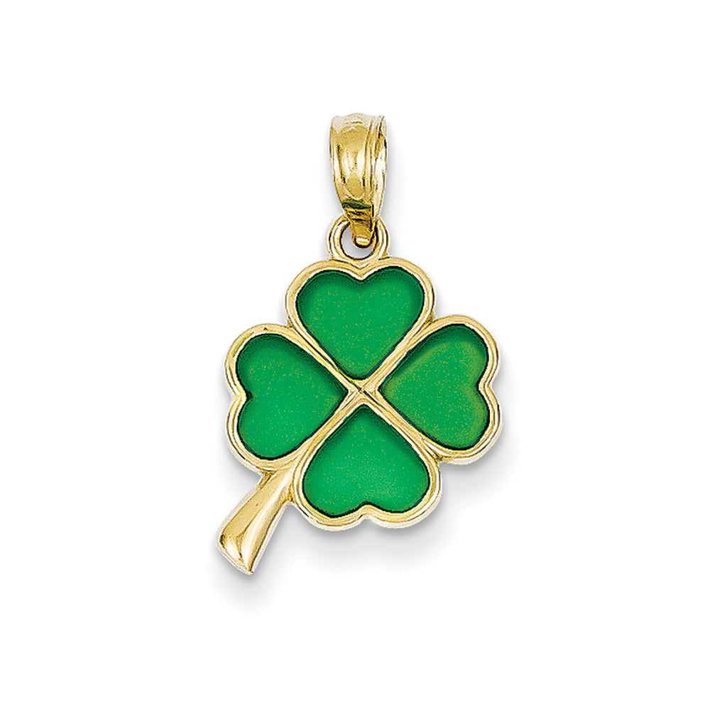 14k Yellow Gold &amp; Translucent Acrylic Four Leaf Clover Pendant, 12mm, Item P26472 by The Black Bow Jewelry Co.