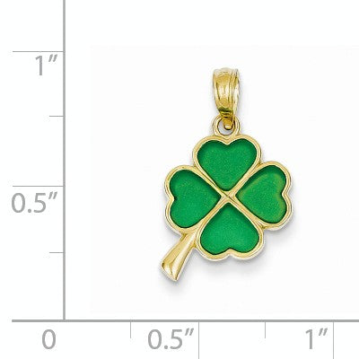 Alternate view of the 14k Yellow Gold &amp; Translucent Acrylic Four Leaf Clover Pendant, 12mm by The Black Bow Jewelry Co.