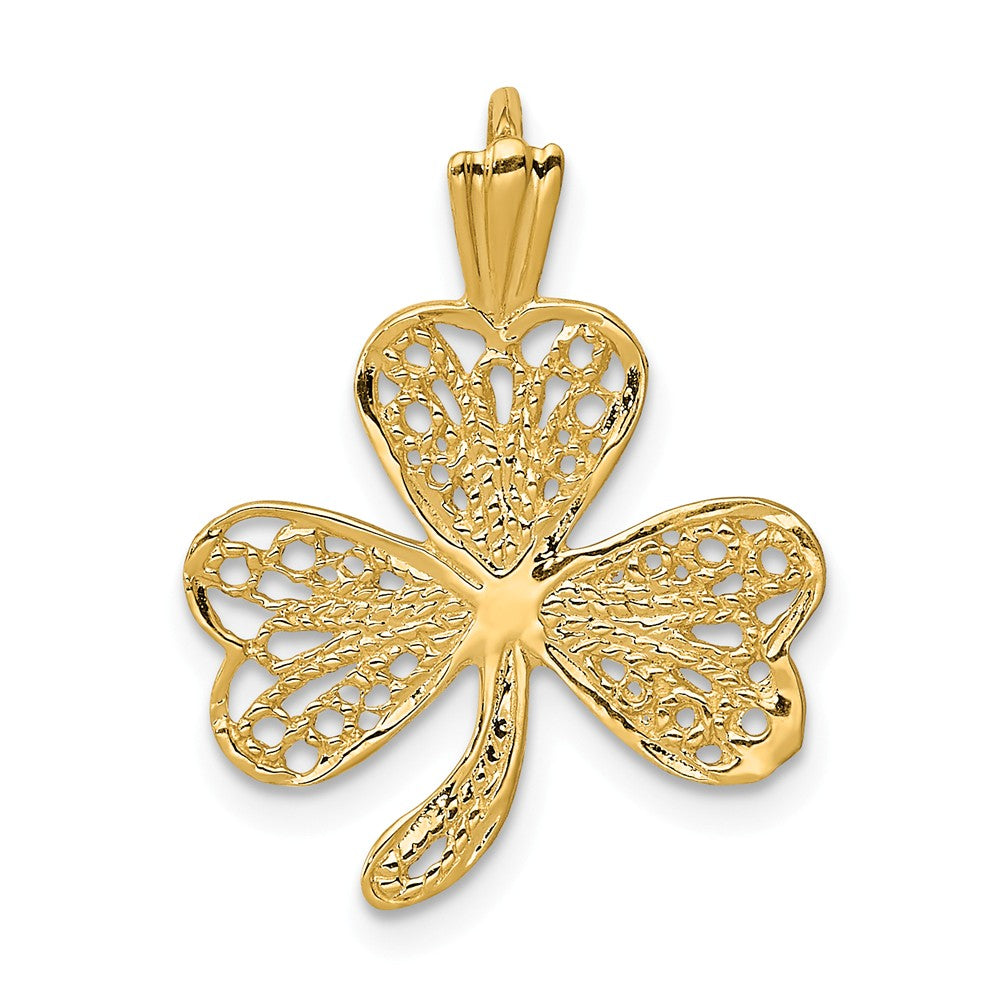 14k Yellow Gold Filigree Shamrock Pendant, 16mm (5/8 inch), Item P26479 by The Black Bow Jewelry Co.