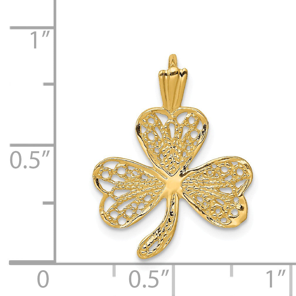 Alternate view of the 14k Yellow Gold Filigree Shamrock Pendant, 16mm (5/8 inch) by The Black Bow Jewelry Co.