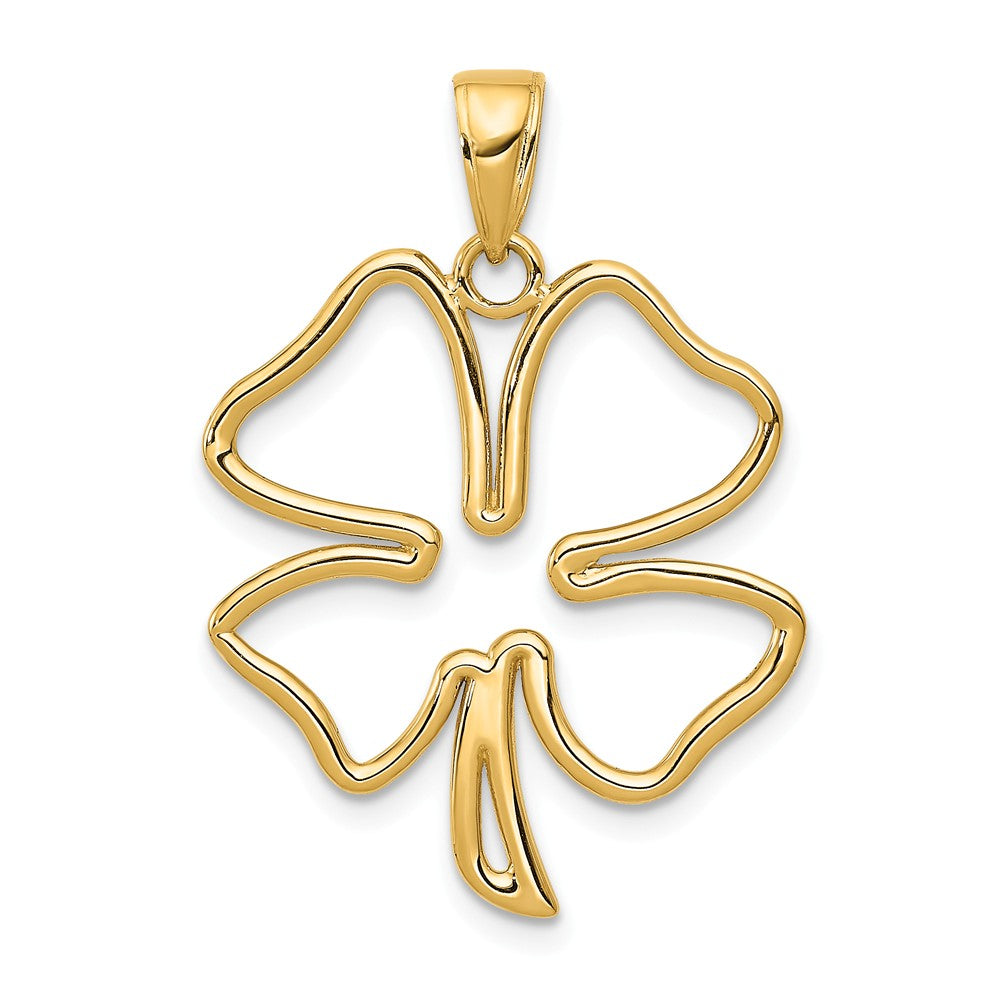 14k Yellow Gold Open Four Leaf Clover Pendant, 21mm (13/16 inch), Item P26490 by The Black Bow Jewelry Co.