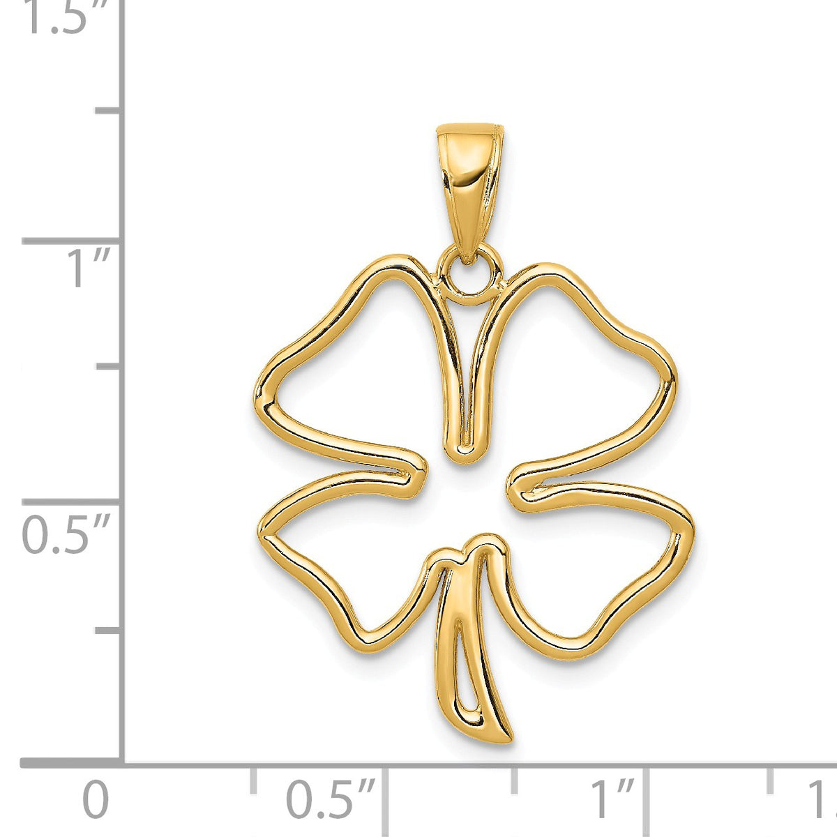 Alternate view of the 14k Yellow Gold Open Four Leaf Clover Pendant, 21mm (13/16 inch) by The Black Bow Jewelry Co.