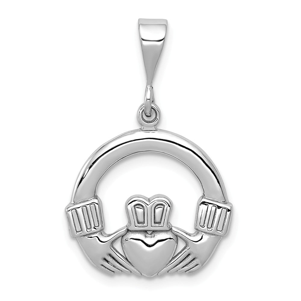 14k White Gold Claddagh Pendant, 20mm (3/4 inch), Item P26518 by The Black Bow Jewelry Co.
