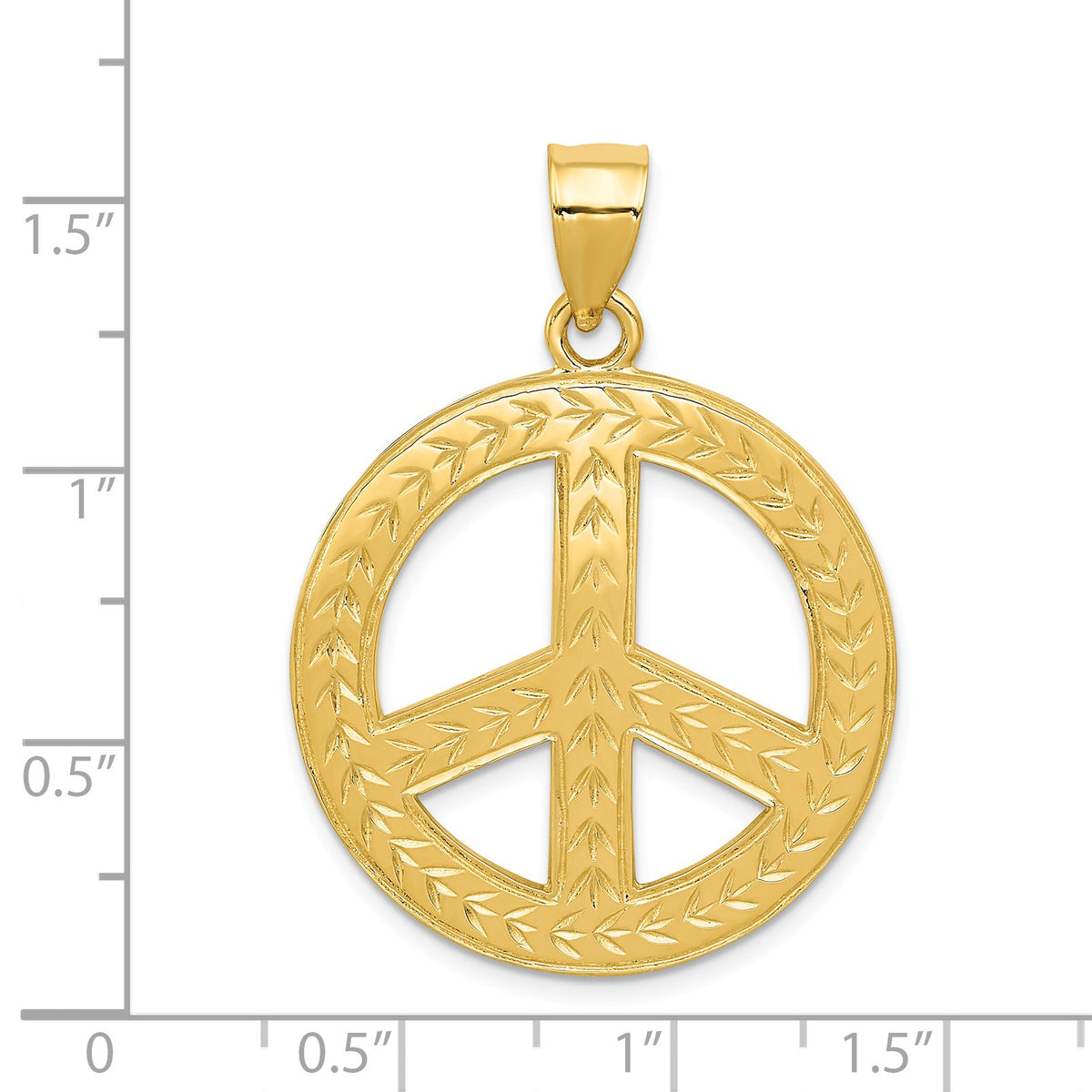 Alternate view of the 14k Yellow Gold Peace Sign with Wheat Pattern Pendant, 28mm (1 1/8 in) by The Black Bow Jewelry Co.