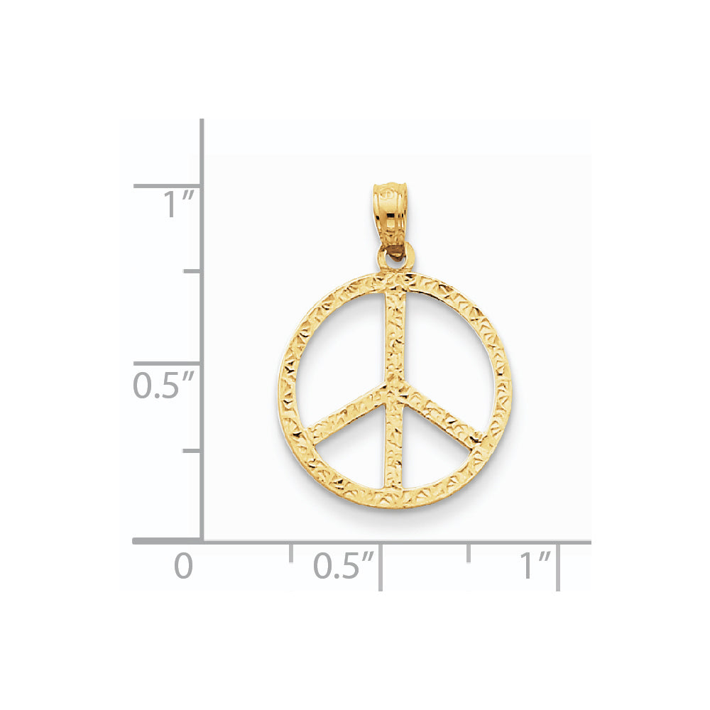 Alternate view of the 14k Yellow Gold Textured Peace Sign Pendant, 16mm (5/8 inch) by The Black Bow Jewelry Co.