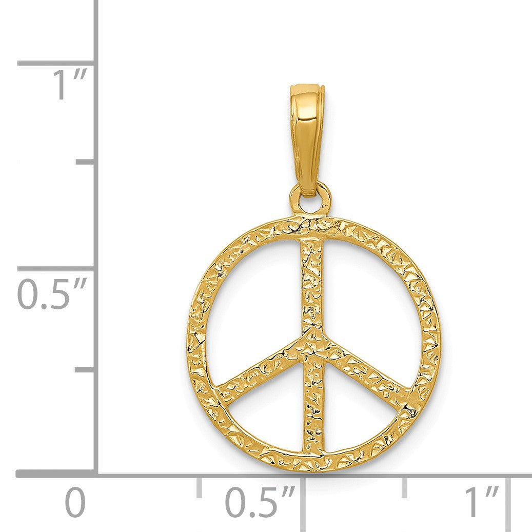 Alternate view of the 14k Yellow Gold Textured Peace Sign Pendant, 16mm (5/8 inch) by The Black Bow Jewelry Co.