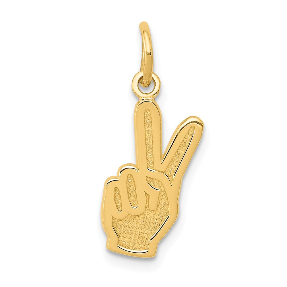 14k Yellow Gold Small Hand Peace Sign Charm or Pendant, 8mm (5/16 in), Item P26535 by The Black Bow Jewelry Co.