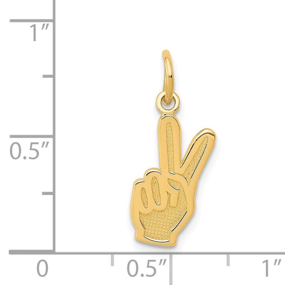 Alternate view of the 14k Yellow Gold Small Hand Peace Sign Charm or Pendant, 8mm (5/16 in) by The Black Bow Jewelry Co.