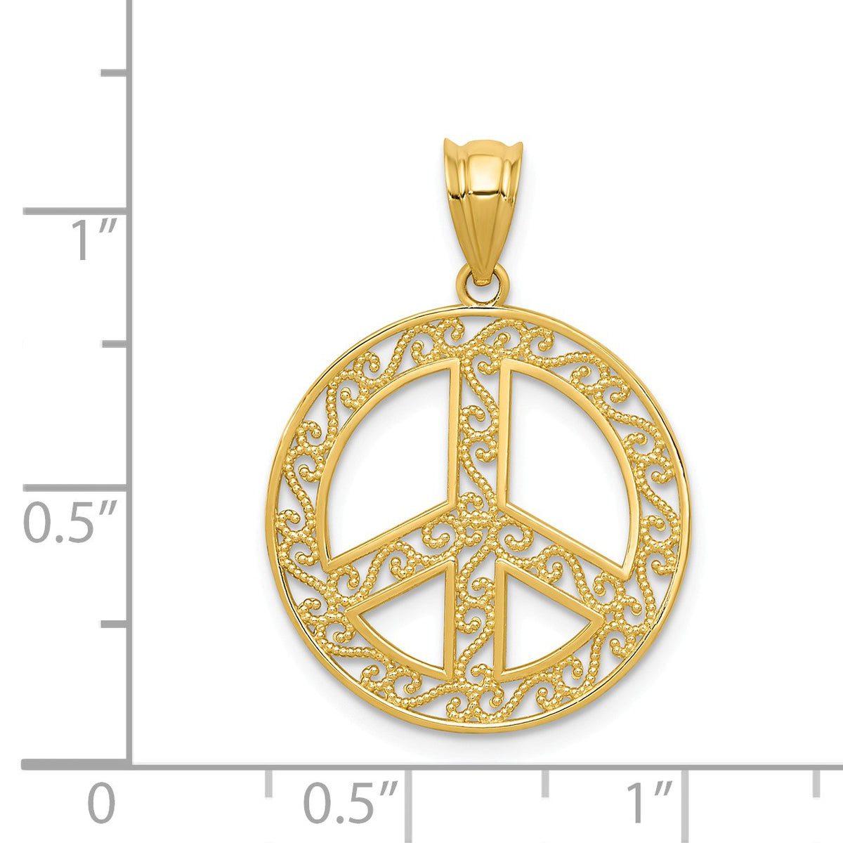 Alternate view of the 14k Yellow Gold Filigree Peace Sign Pendant, 19mm (3/4 inch) by The Black Bow Jewelry Co.