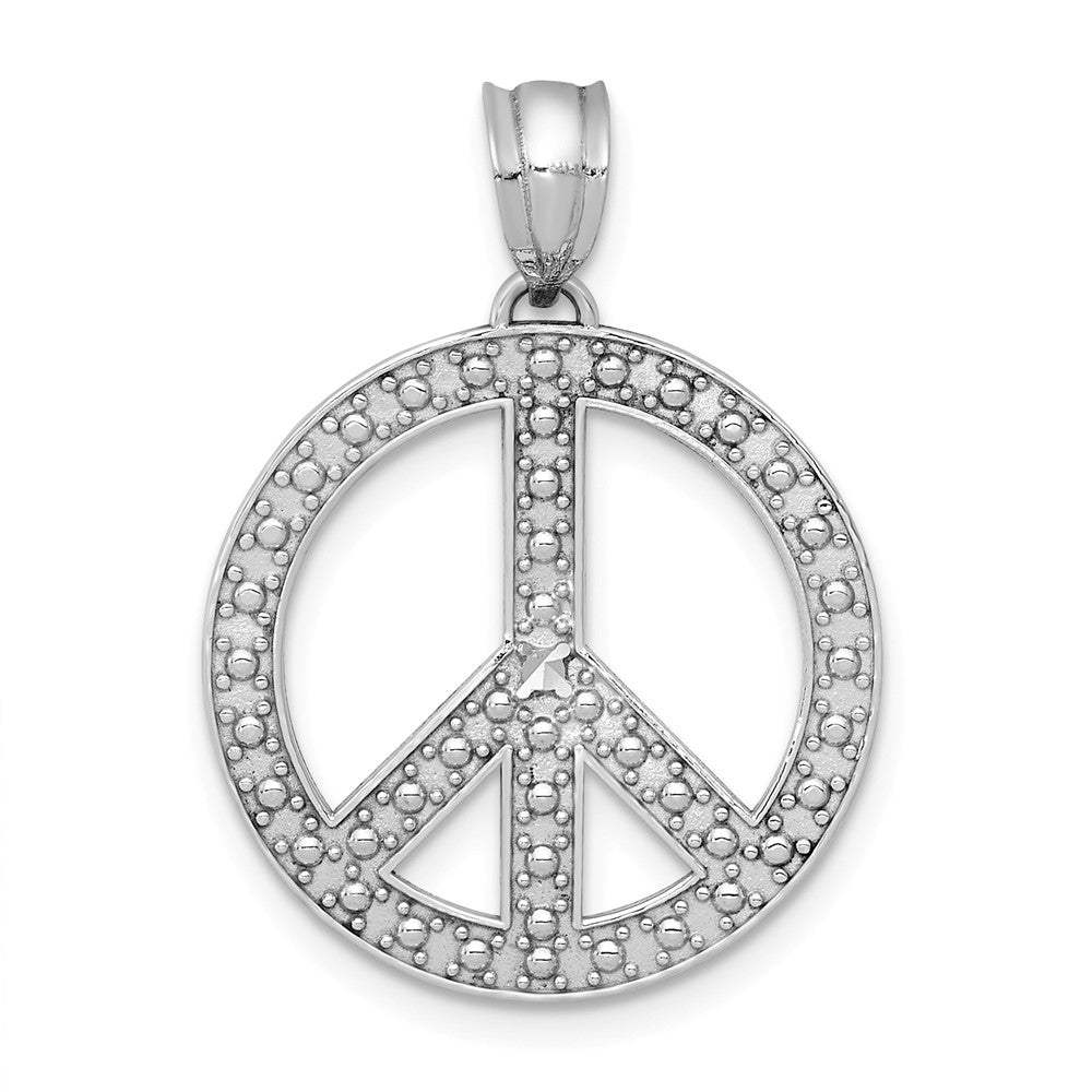 14k White Gold Textured Peace Symbol Pendant, 19mm (3/4 inch), Item P26538 by The Black Bow Jewelry Co.