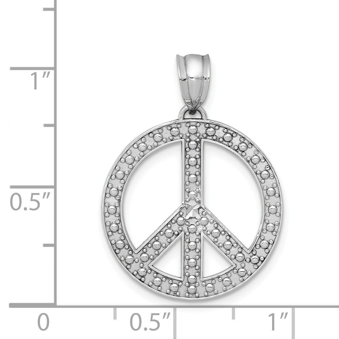 Alternate view of the 14k White Gold Textured Peace Symbol Pendant, 19mm (3/4 inch) by The Black Bow Jewelry Co.