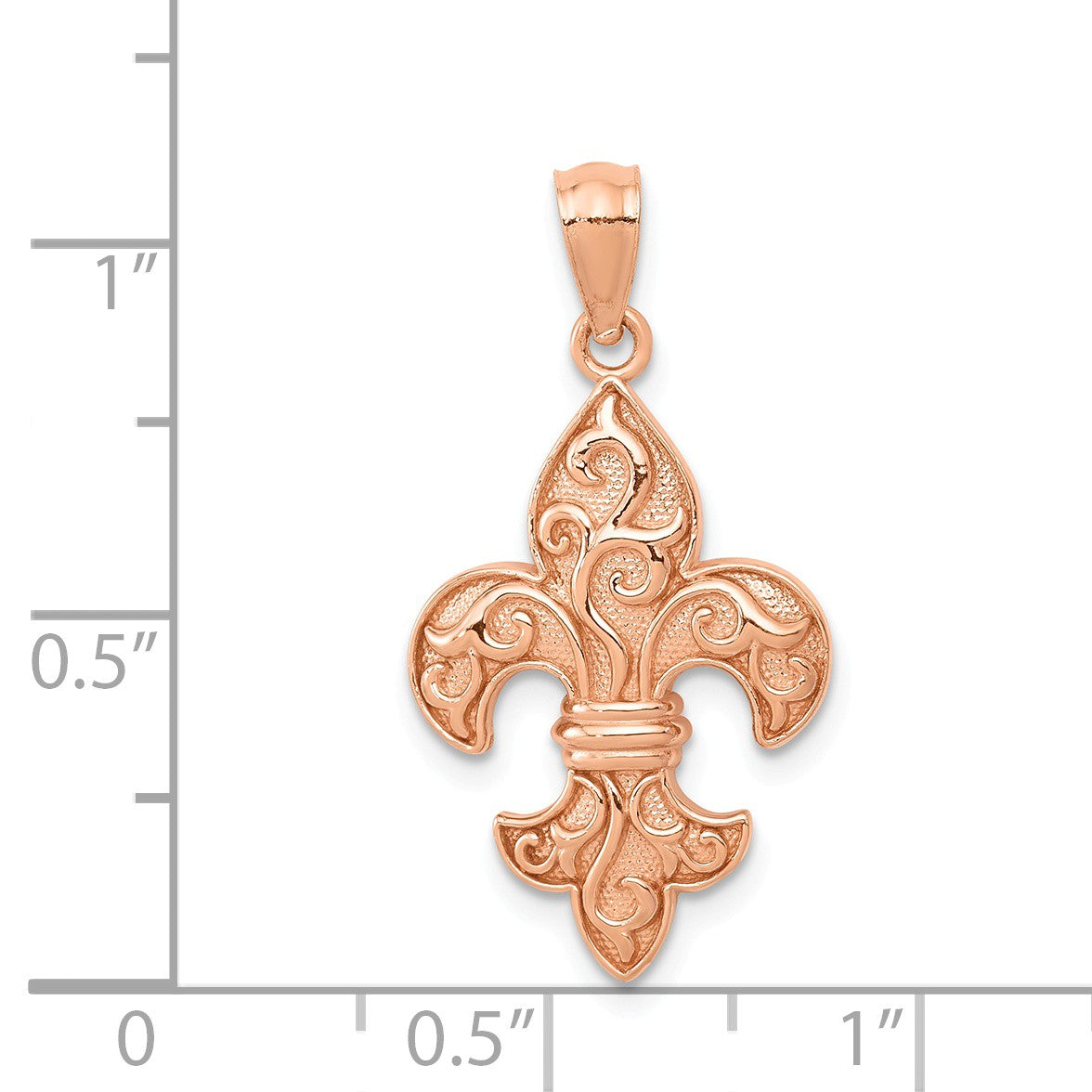 Alternate view of the 14k Rose Gold Fleur De Lis Pendant, 14mm (9/16 inch) by The Black Bow Jewelry Co.