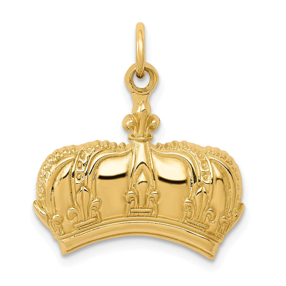 14k Yellow Gold Fleur De Lis Crown Charm or Pendant, 20mm (3/4