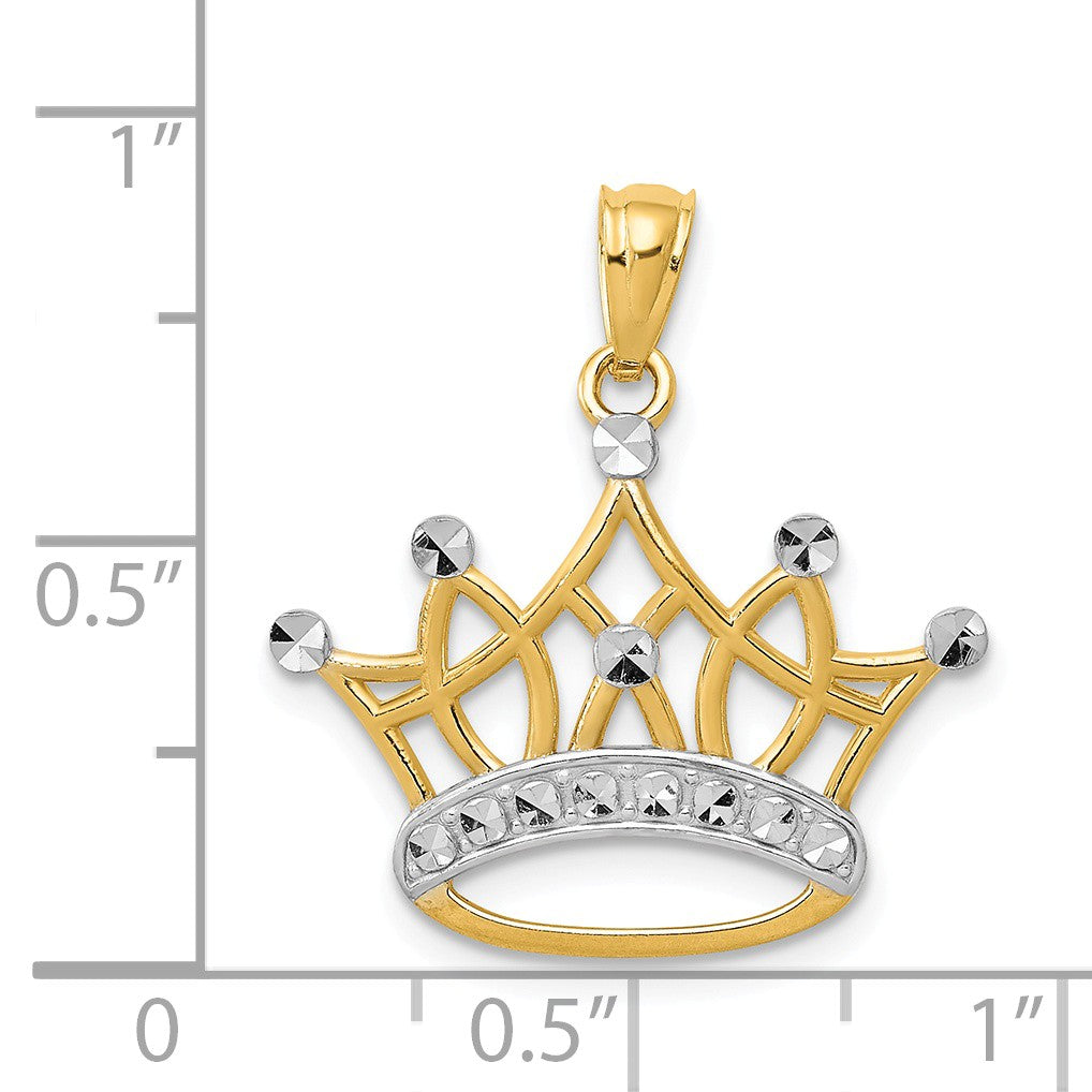 Alternate view of the 14k Yellow Gold and White Rhodium Crown Pendant, 20mm (3/4 inch) by The Black Bow Jewelry Co.