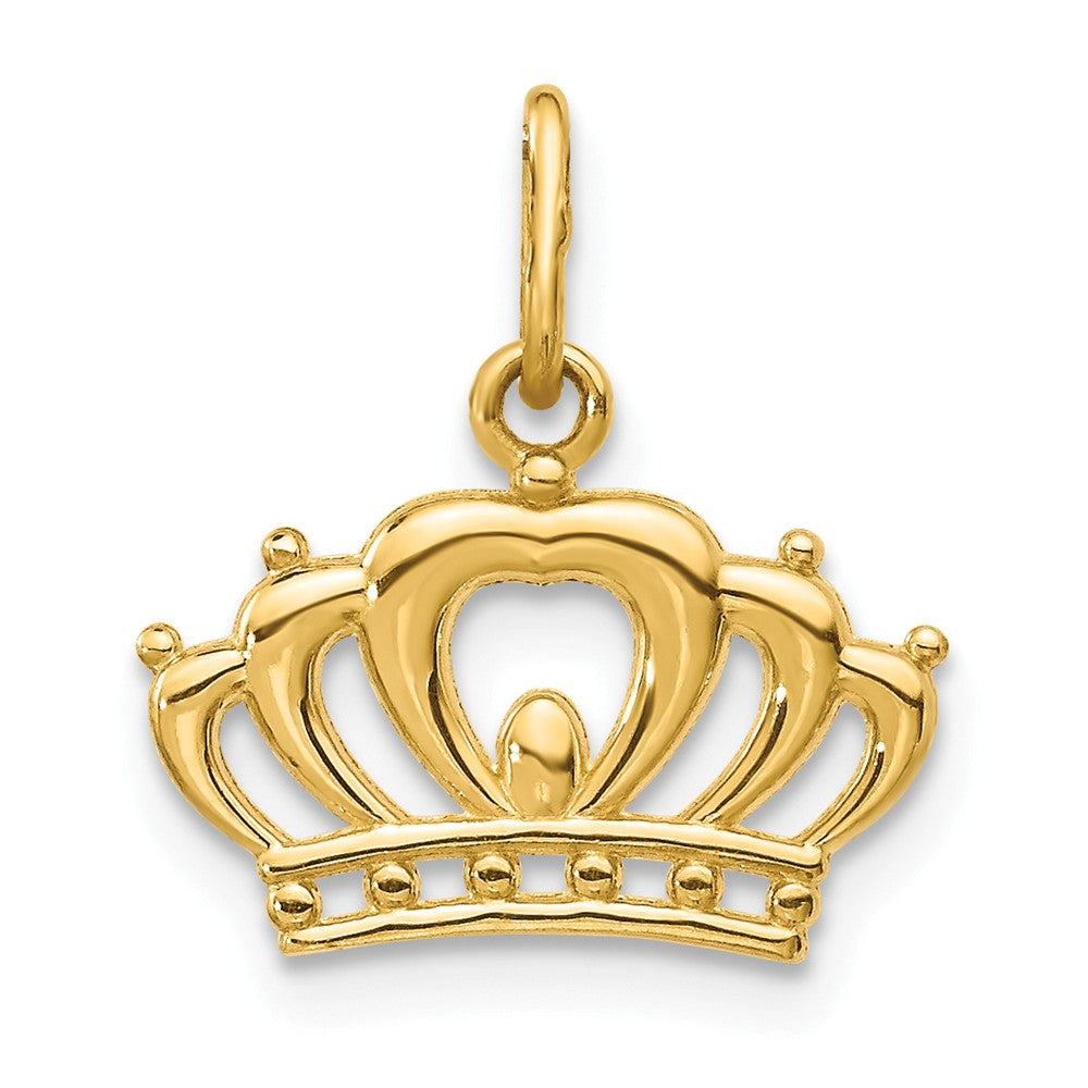 14k Yellow Gold Small Polished Crown Charm or Pendant, 13mm (1/2 inch), Item P26557 by The Black Bow Jewelry Co.