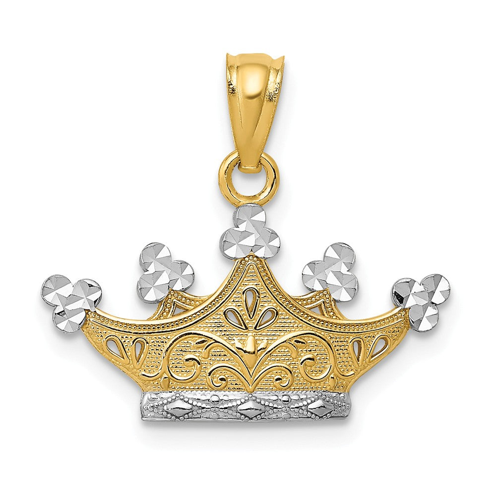 14k Yellow Gold and White Rhodium Diamond Cut Crown Pendant, 20mm, Item P26560 by The Black Bow Jewelry Co.