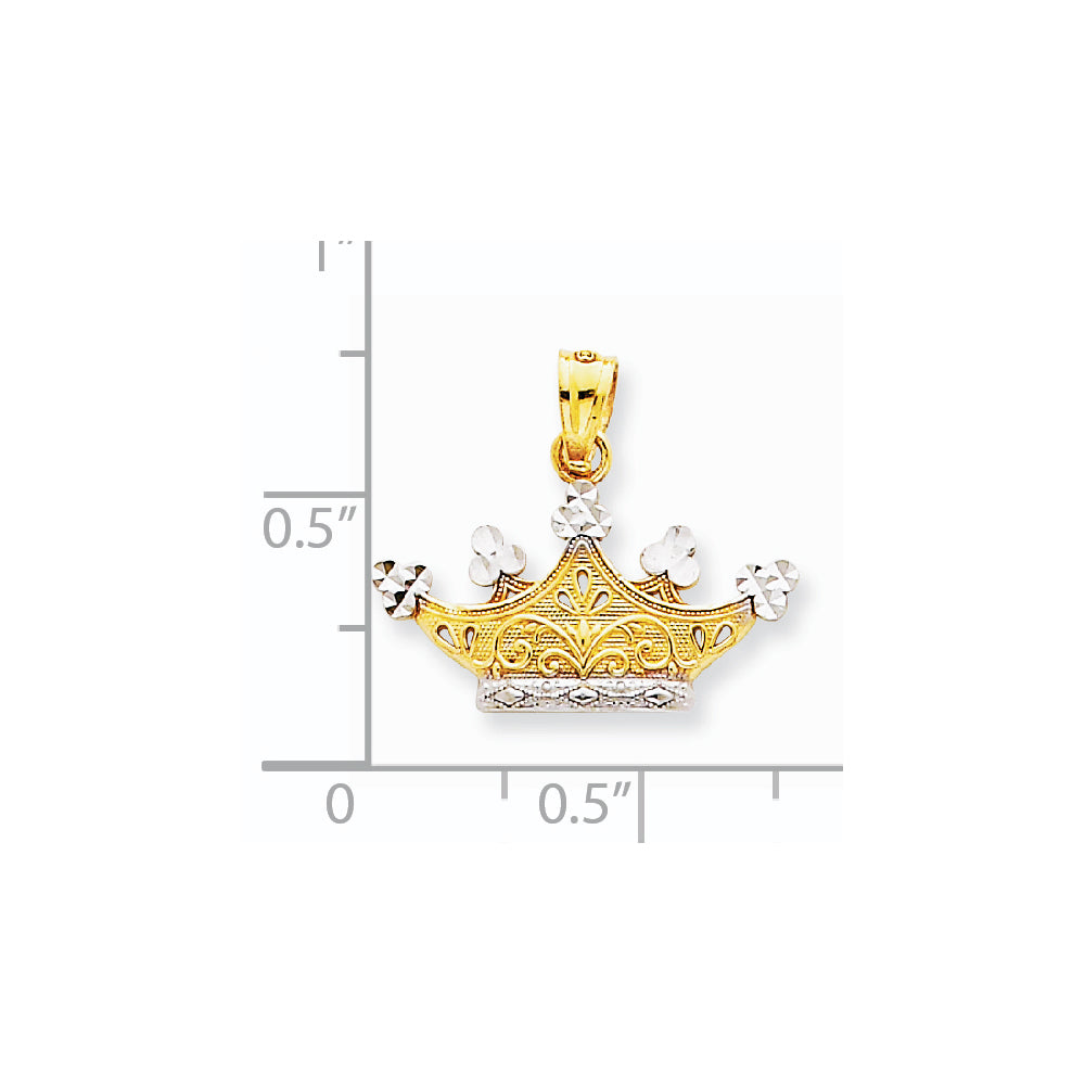 Alternate view of the 14k Yellow Gold and White Rhodium Diamond Cut Crown Pendant, 20mm by The Black Bow Jewelry Co.