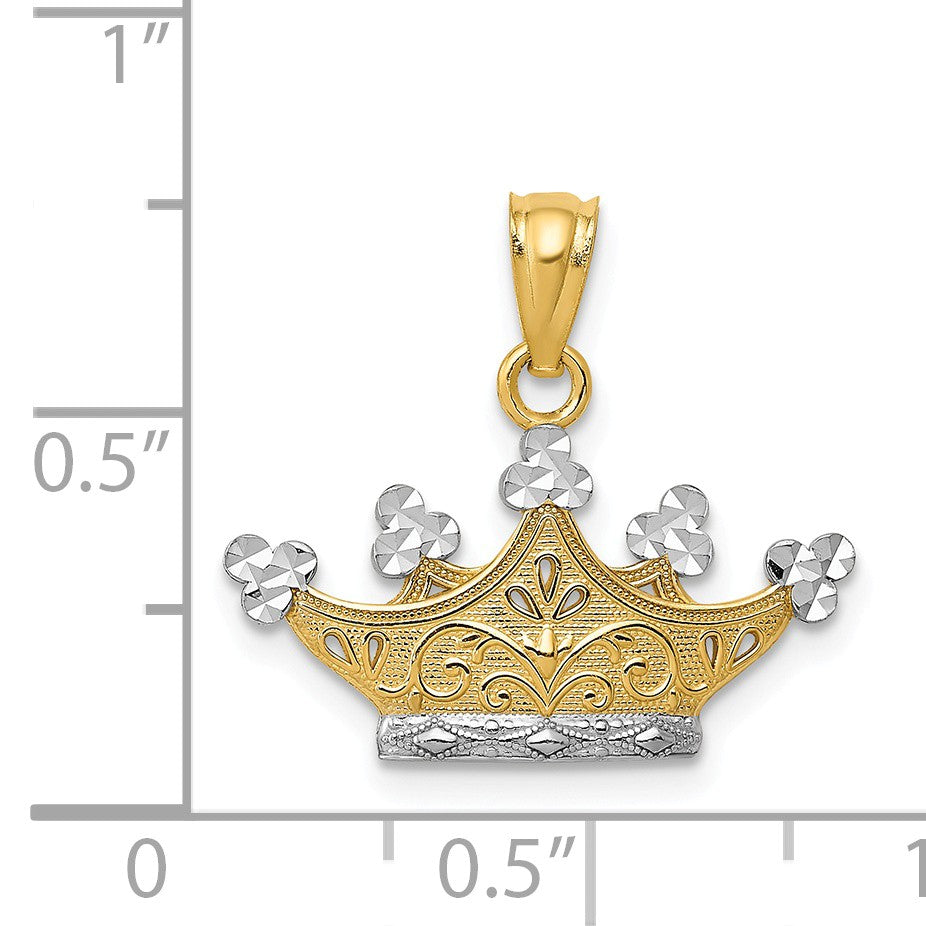 Alternate view of the 14k Yellow Gold and White Rhodium Diamond Cut Crown Pendant, 20mm by The Black Bow Jewelry Co.