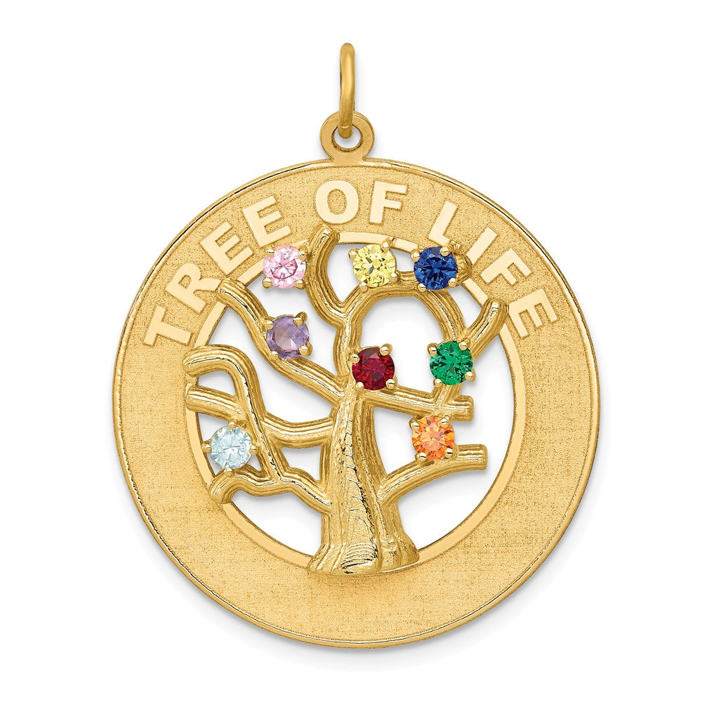 14k Yellow Gold &amp; CZ Tree of Life Circle Pendant, 29mm (1 1/8 inch), Item P26569 by The Black Bow Jewelry Co.