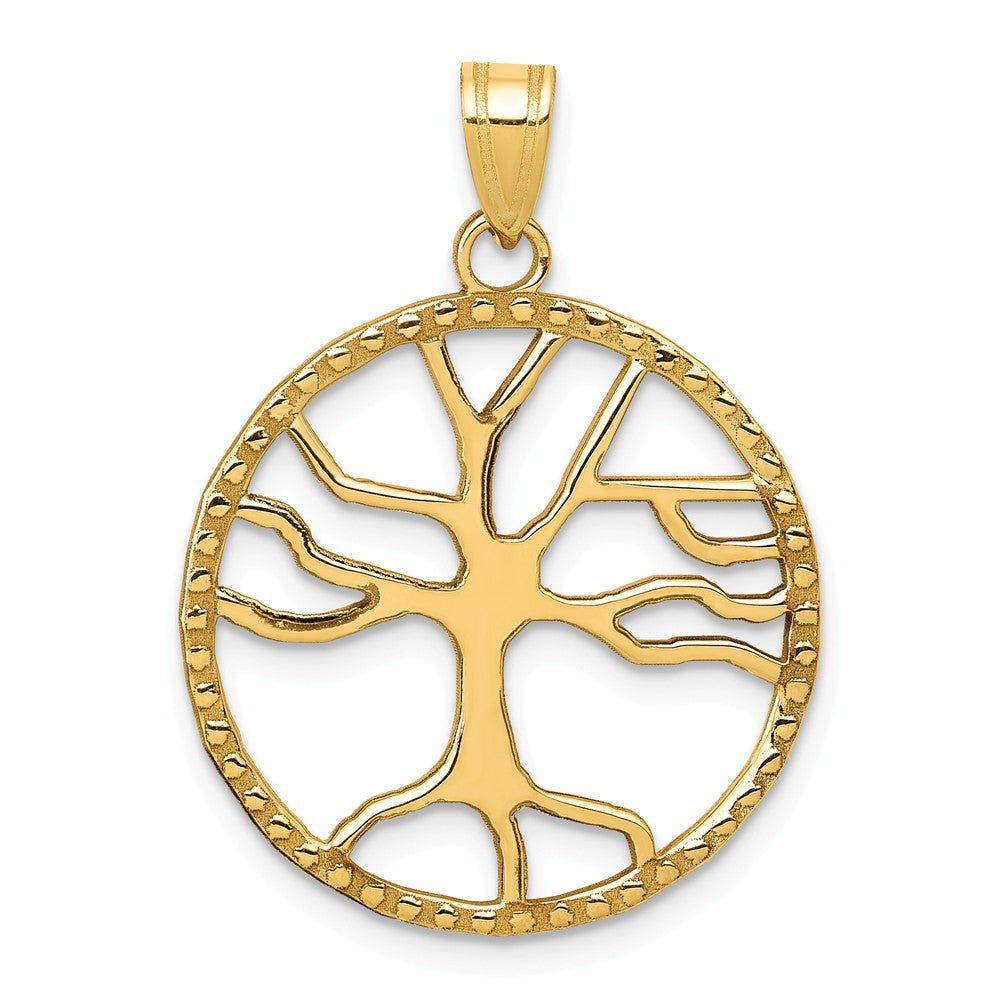 14k Yellow Gold Round Framed Tree of Life Pendant, 20mm (3/4 inch), Item P26571 by The Black Bow Jewelry Co.