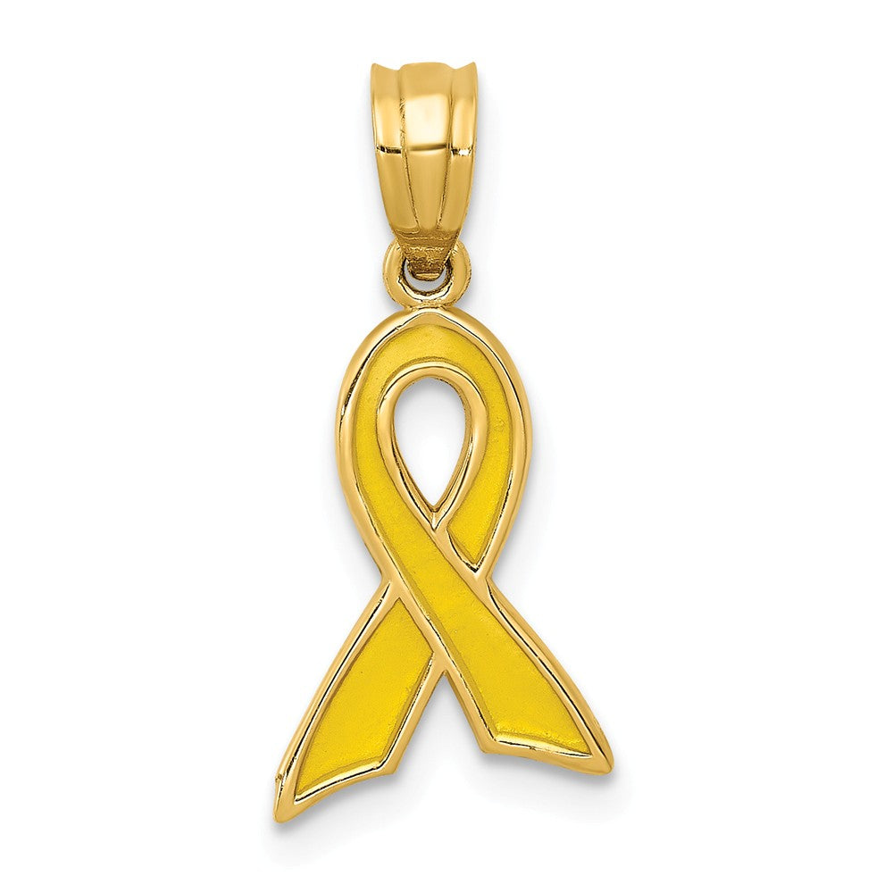 14k Yellow Gold &amp; Yellow Enameled Awareness Ribbon Pendant, 10mm, Item P26572 by The Black Bow Jewelry Co.