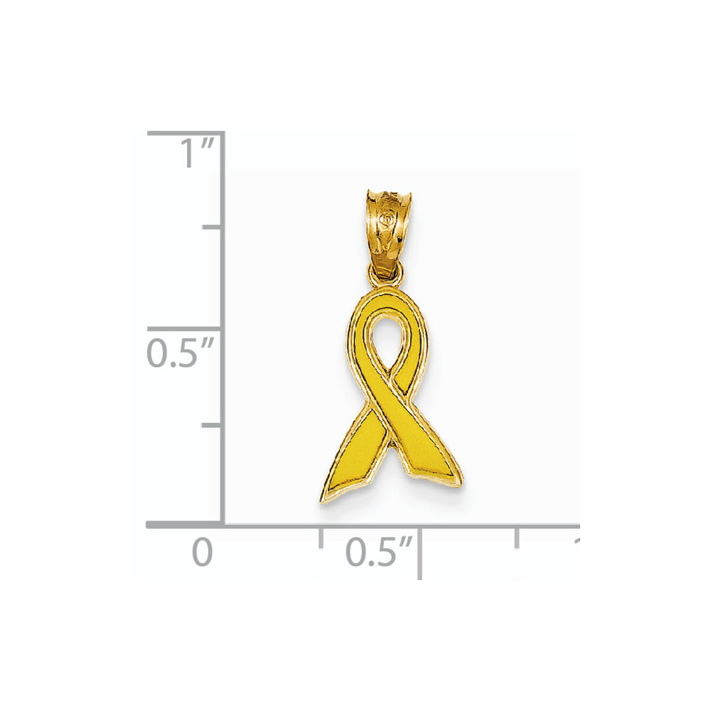 Alternate view of the 14k Yellow Gold &amp; Yellow Enameled Awareness Ribbon Pendant, 10mm by The Black Bow Jewelry Co.